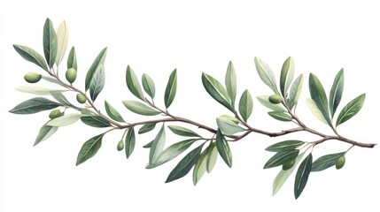 branch of a olive tree with leaves isolated on white or transparent , Generative AI
