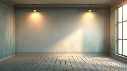 Blank background spotlights wall and floor, falling light, mixed colors, lantern reflection beige brown green pink purple dynamic energy. Product decoration, advertising presentation banners.