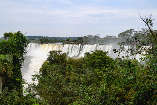 Iguazu waterfalls in overcast weather. High quality photo