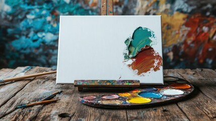 A painting of a face with a palette of colors next to it