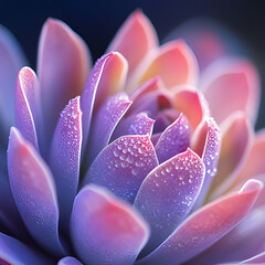 Close-up of succulent with water droplets in soft light
