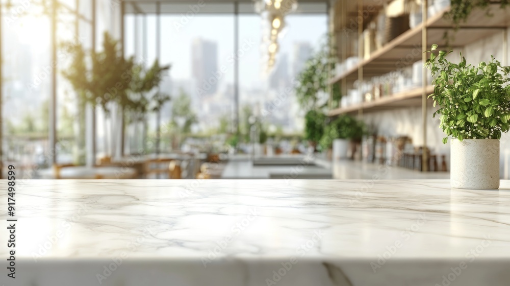 Wall mural A white marble countertop with a view of a restaurant