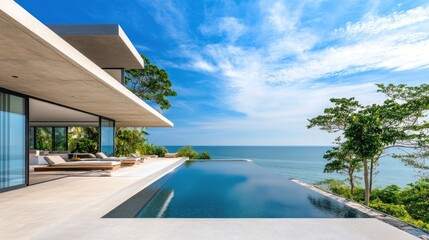 Fototapeta premium A large pool with a beautiful view of the ocean