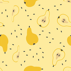 Modern art minimalist style seamless pattern with pear slices. Perfect for banner, textile, fabric, paper, label, sale. Hand drawn vector illustration.