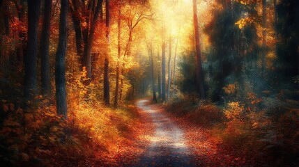 Autumnal Pathway Through the Woods