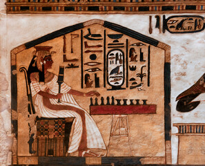 Queen Nefertari in her tomb playing Sekmt in the Valley of queens. Luxor. Egypt.