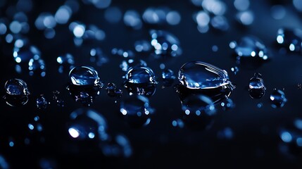Crystal Clear Water Droplets Sparkling on a Dark Surface Creating a Fresh and Elegant Look