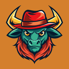 Colorful Bull Head Mascot Logo with Trendy Hat – Creative and Modern Logo Design