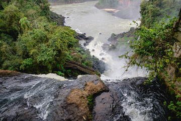 Iguazu waterfalls in overcast weather. High quality photo