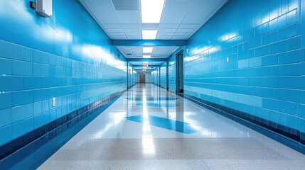Fototapeta premium Blue School Hallway
