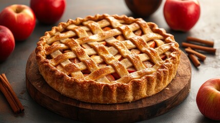 Homemade Apple Pie with Lattice Crust and Apples