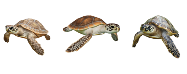 Collection of turtles isolated on transparent background