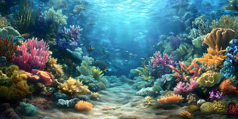 Diverse and abundant marine life in a coral reef