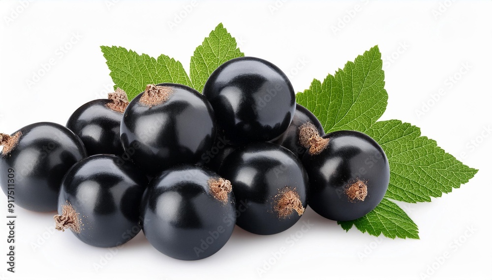 Sticker black currant isolated currant black with leaves on white background perfect retouched currant berry with leaf berries with clipping path full depth of field