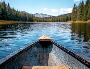 Naklejka premium Peaceful boat ride on a serene mountain lake