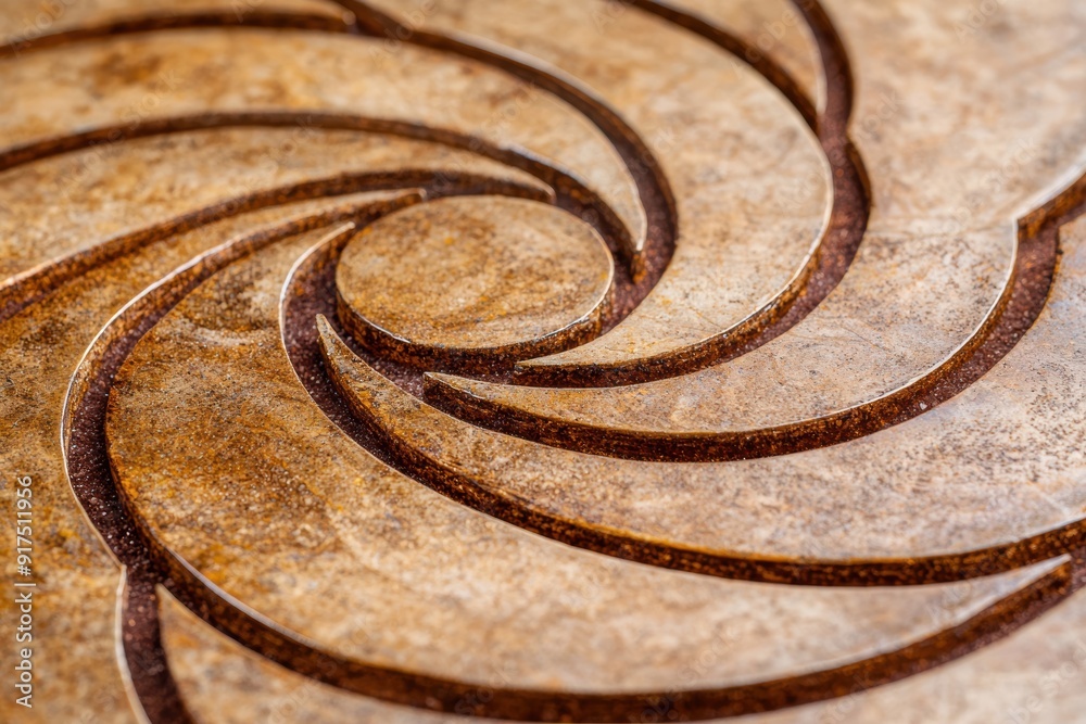 Wall mural intricate spiral pattern on wooden surface