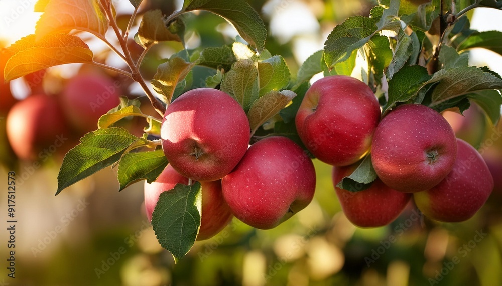 Poster red apples on apple fruit tree branches