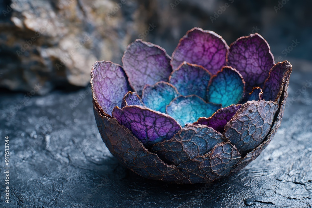 Wall mural Vibrant cracked ceramic bowl with colorful petals