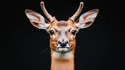 close-up portrait of a deer with large antlers
