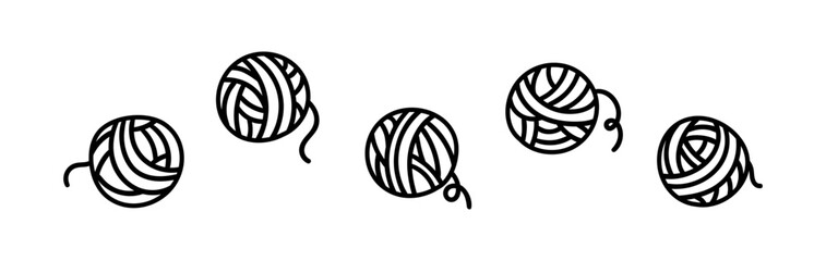 Yarn ball icon set. Black line yarn for knitting, crocheting, sewing. Vector thread icon.