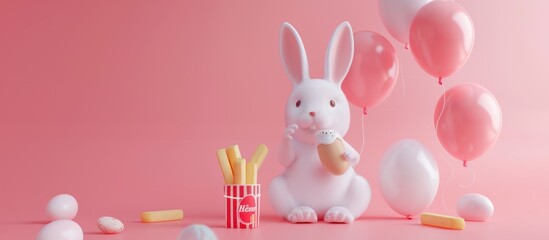 Obraz premium Cute Bunny with Balloons and Easter Eggs