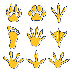 footprints of various animals abstract illustration.hand drawn footprints vector elements collection