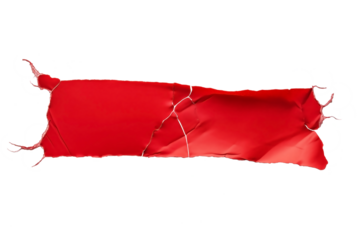Close Up Top View to a Red Reinforced Tape PNG Torn Adhesive Repair Tape isolated on white and transparent background - Duct tape Sticky Pieces repair Tools