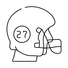 Obraz premium rugby football player helmet with number line icon vector. rugby football player helmet with number sign. isolated contour symbol black illustration