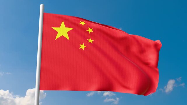 4K Flag of China country chinese flag waving with sky