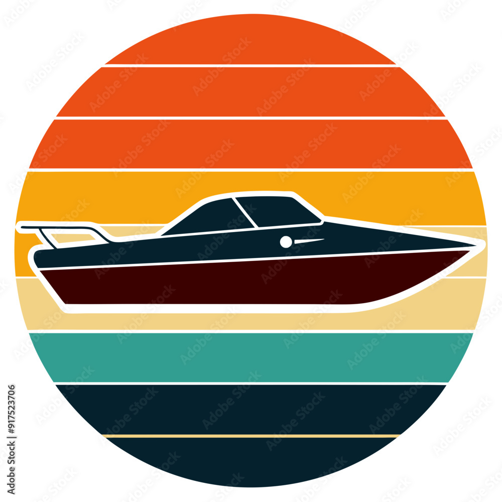 Sticker retro speed boat silhouette graphic for vintage t-shirt design