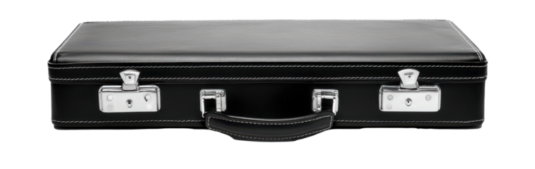 Sleek black leather briefcase isolated on white background