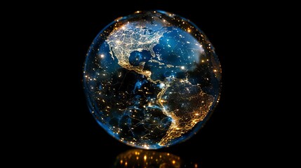 Obraz premium A captivating image of a blue and gold globe illuminated by surrounding lights. Perfect for various design projects and presentations