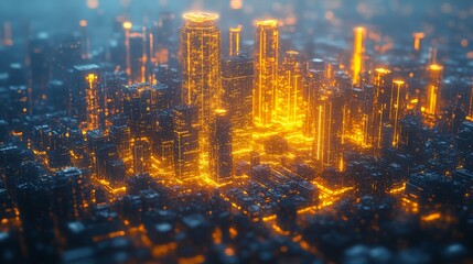 Fototapeta premium a holographic representation of the city. Illuminated layered terrain. 
