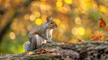 Obraz premium Squirrel Surrounded by Vibrant Autumn Leaves in Forest