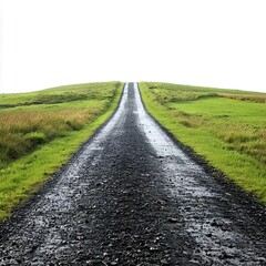 Gravel Road Leading Up a Hill to a White Sky