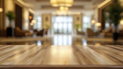 Empty hotel lobby table top with blurred hotel background