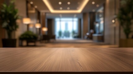 Fototapeta premium Empty hotel lobby table top with blurred hotel background