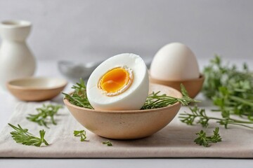 Boiled Egg with a Minimalist Garnish in a Bowl