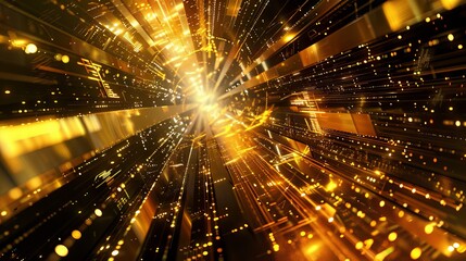 Obraz premium Intricate Data Visualization Panels with Glowing Golden Aesthetic for Corporate Strategy and Analytics. Abstract Tech Picture. Digital Graph in Sparkling Golden Colors