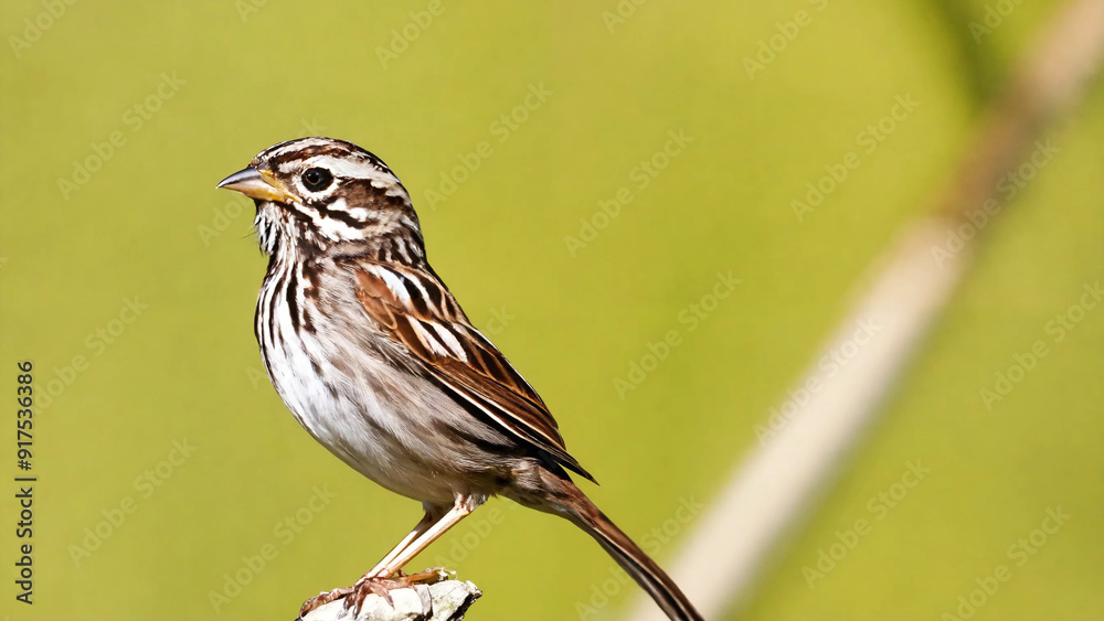 Wall mural A close up of a song sparrow, widescreen 16:9, 300 dpi, with space for text