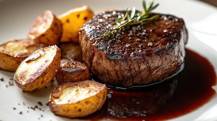 Juicy Steak with Roasted Potatoes and Rosemary