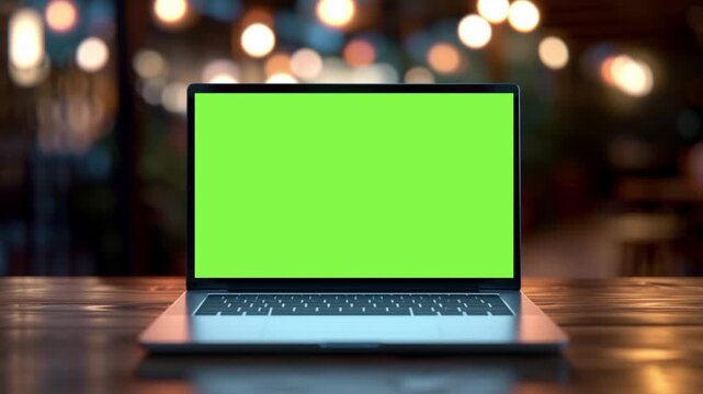 Slow optical zoom into a laptop computer screen with green chromakey