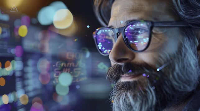 Man with Glasses Looking at Data