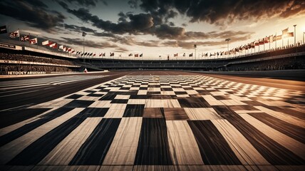 Checkered Finish Line at Sunset Race Track