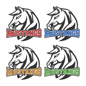 Mustangs Illustration Clip Art Design Shape. Mascot Silhouette Icon Vector.