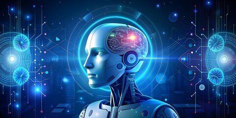 Futuristic AI Robot with Digital Technology Interface