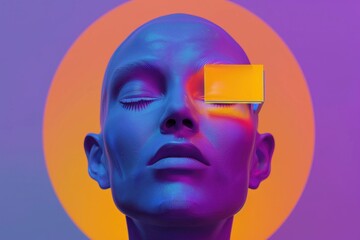 Meditative woman surrounded by vibrant orange and purple lights, representing beauty and spiritual awakening