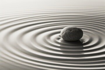 Tranquil Stone in Water with Ripples Creating Serene Patterns.