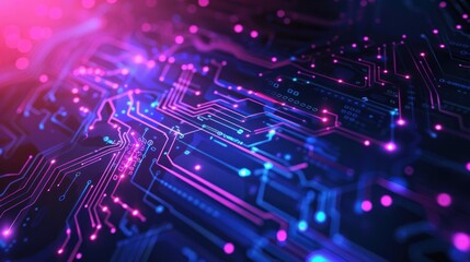 Circuit Board with Glowing Lines