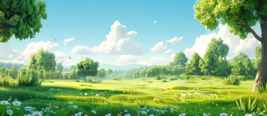 Fototapeta premium Tranquil Green Meadow with Blooming Flowers